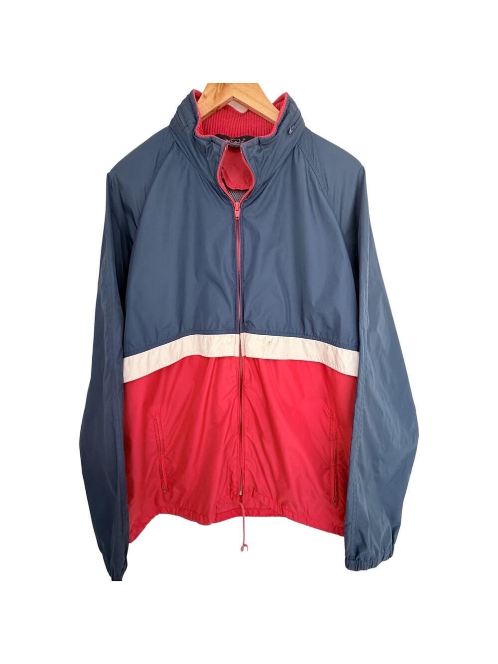 Woolrich Colorblock Windbreaker Jacket Mens Large Blue Red Full Zip Vintage